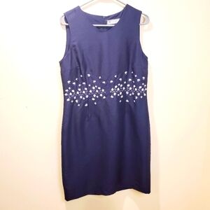 Travis Ayes 100% Silk navy blue bodycon midi dress size 10